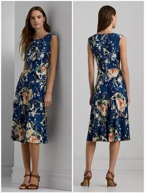 Lauren Ralph Lauren 14 Old Money Country Club Garden Party Silky Knit Midi Dress